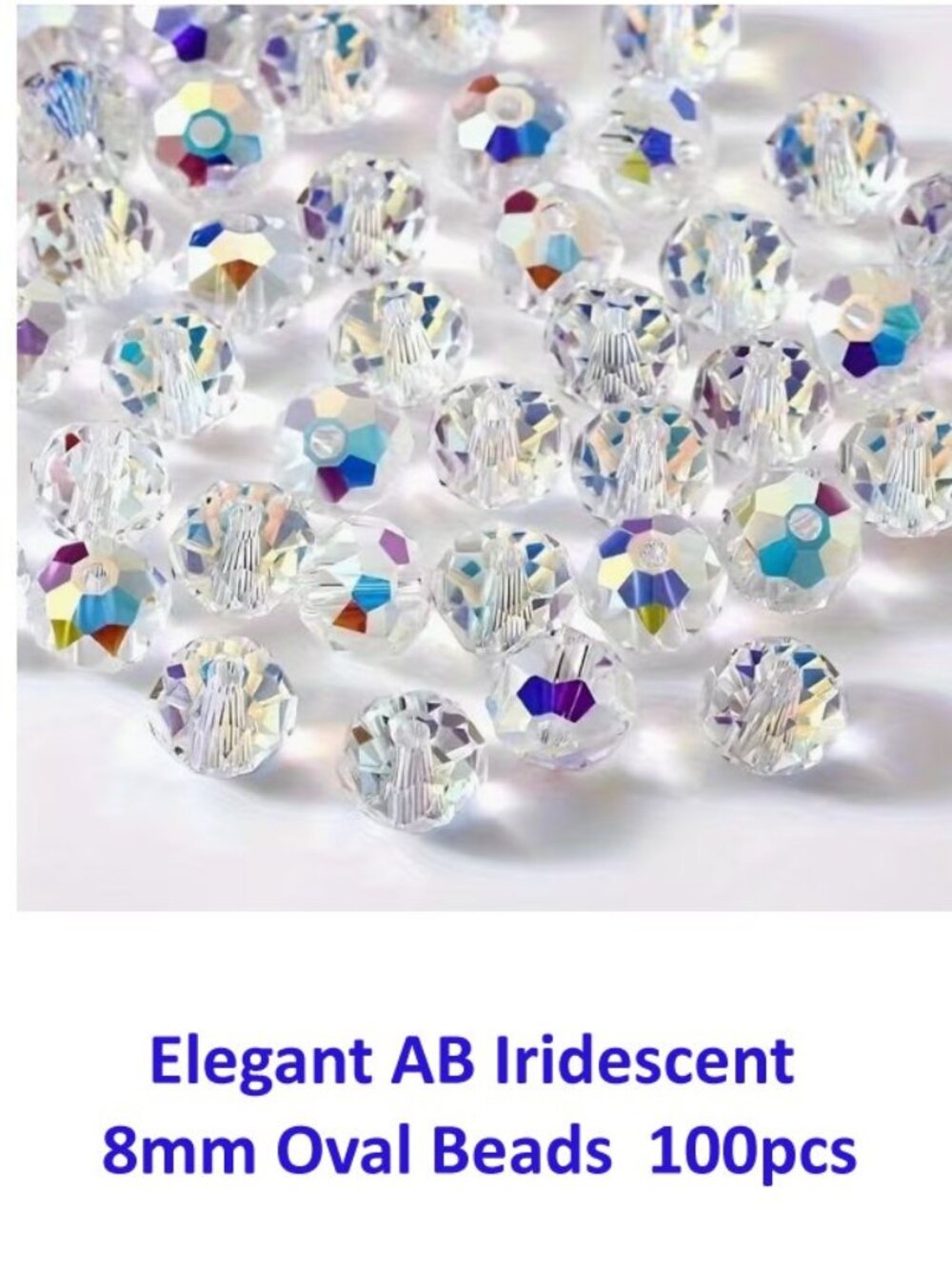 Elegant AB Iridescent 8mm Oval Beads 100pcs